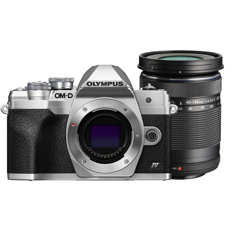 Olympus-OM-D-E-M10-Mark-IV-Silver-Kit-cu-Obiectiv-14‑150mm-F4‑5.6-II-Black