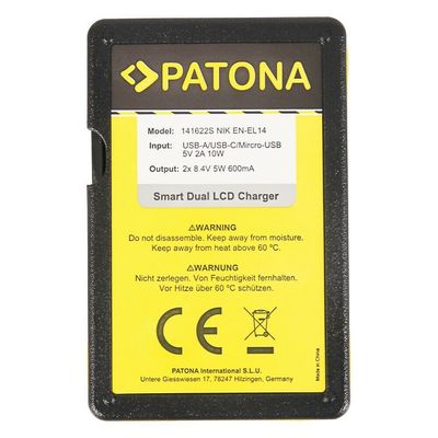 Patona Incarcator Smart Dual USB/USB-C/Micro-USB Dual cu LCD pentru Nikon EN-EL14