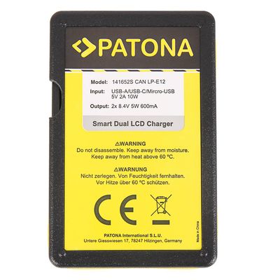 Patona Incarcator Smart Dual USB/USB-C/Micro-USB Dual cu LCD pentru Canon LP-E12