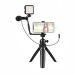 Fancier Vlogging Studio Kit 6 in 1 cu Minitrepied + Microfon + Lampa Video + Telecomanda