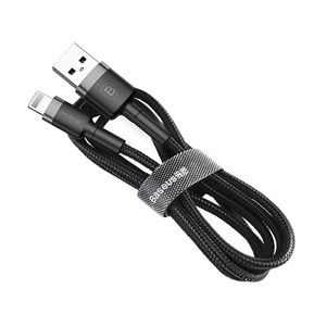 Baseus Cablu Cafule Series USB la Lightning Gray & Black (1m, 2.4A, 480Mbps, impletitura textila)
