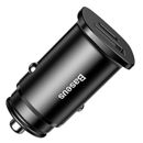 Baseus Incarcator Auto Metal Dual Port 30W USB si Type-C Black (5A max, PD3.0, QC4.0+)