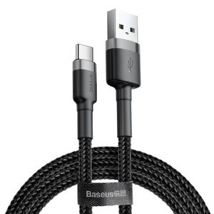 Baseus Cablu Cafule Series USB la Type-C Gray & Black (3m, 2A, 480Mbps, impletitura textila)