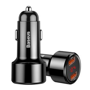 Baseus Incarcator Auto Dual Magic Series Quick Charger Black (digital display, output 6A, 45W)