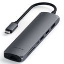 Satechi Multihub Slim Multiport Type-C la 2xUSB-A, HDMI 4K, MicroSD, SD si Ethernet Space Gray (Alum