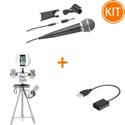 Kit Smart Dinamic cu Microfon + Fancier 8" LED Light Suport Smartphone si Brat pentru Microfon + Saramonic EA2L Adaptor Microfon-USB