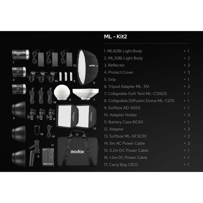 Godox Kit Lampa LED ML60Bi cu 2 Lampi LED ML30Bi si Accesorii