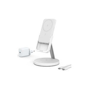 Anker 633  MagGo 2in1 Incarcator Wireless Magnetic cu Baterie Externa Detasabila pentru seria iPhone 12 si 13 Alb Dolomit