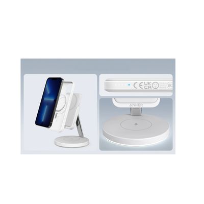 Anker 633  MagGo 2in1 Incarcator Wireless Magnetic cu Baterie Externa Detasabila pentru seria iPhone 12 si 13 Alb Dolomit