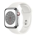 AppleWatchS8Cellular41mmCarcasaStainlessSteelSilvercuSportBandWhite