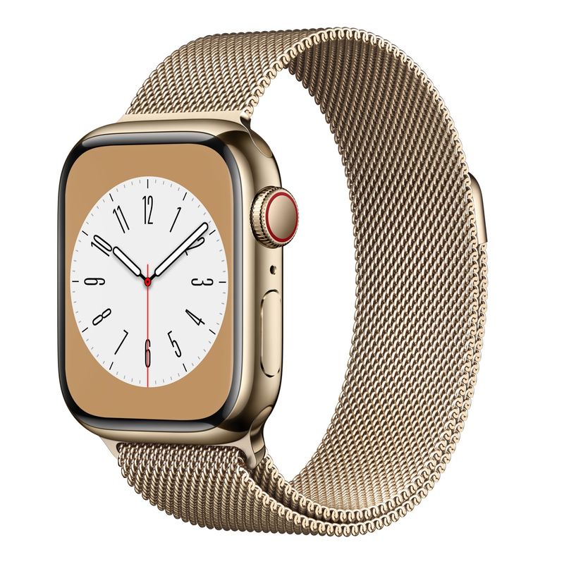 Apple-Watch-S8-Cellular-41mm-Carcasa-Stainless-Steel-Gold-cu-Milanese-Loop-Gold