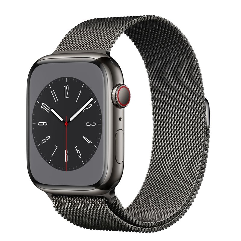Apple-Watch-S8-Cellular-41mm-Carcasa-Stainless-Steel-Graphite-cu-Milanese-Loop-Graphite