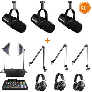 Kit Podcast 3 Persoane cu Microfoane Shure MV7 + Accesorii