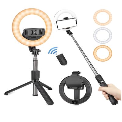 Kathay Lampa Led Bicolor Circulara cu Telecomanda si Minitrepied Extensibil 70cm