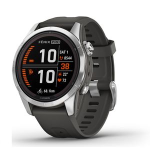 Garmin Fenix 7S Pro Solar Smartwatch Silver Stainless Steel Graphite Band