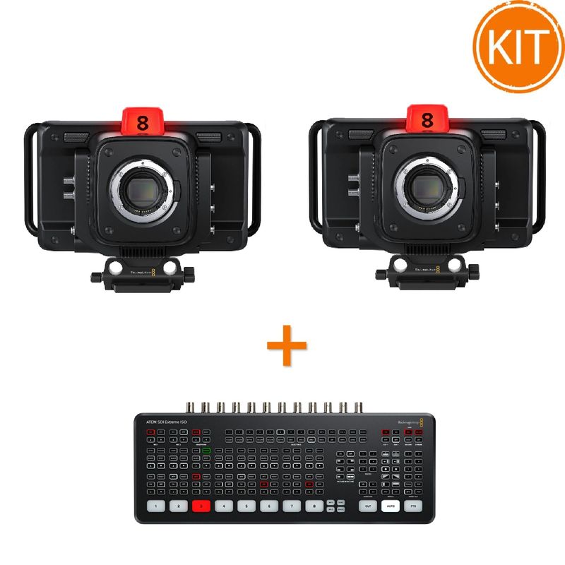 Kit-Studio-6K-cu-2x-Blackmagic-Design-Studio-Camera-6K-Pro---Switcher-ATEM-SDI-Extreme-ISO