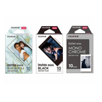 FujiFilm Instax Mini Kit 3 Seturi Film Instant Black Frame, Blue Marble si  Monochrome
