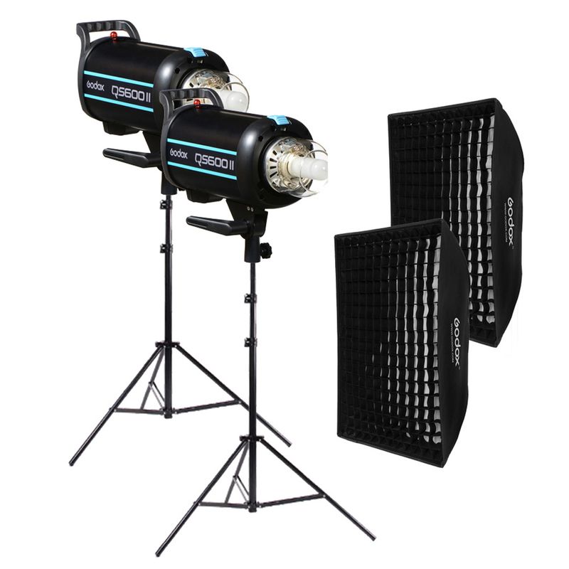 GodoxQS600IIHighPerformanceKit2Blituri600WcuSoftboxuri80x120cmsiStative4m