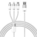 Baseus StarSpeed Cablu 3-in-1 Fast Charge USB la USB-C/Lightning/micro USB 3.5A 1.2m Alb