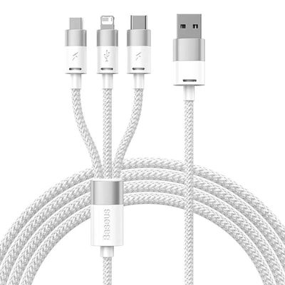 Baseus StarSpeed Cablu 3-in-1 Fast Charge USB la USB-C/Lightning/micro USB 3.5A 1.2m Alb