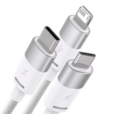 Baseus StarSpeed Cablu 3-in-1 Fast Charge USB la USB-C/Lightning/micro USB 3.5A 1.2m Alb