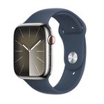 Apple-Watch-9-GPS---Cellular-41mm-Carcasa-Otel-Inoxidabil-Silver-cu-Sport-Band-Storm-Blue-M-L