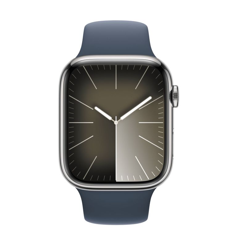 Apple-Watch-9-GPS---Cellular-45mm-Carcasa-Otel-Inoxidabil-Silver-cu-Sport-Band-Storm-Blue-ML.3