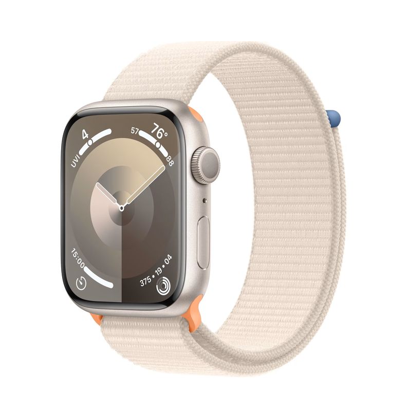 Apple-Watch-9-GPS-45mm-Carcasa-Aluminiu-Starlight-cu-Sport-Loop-Starlight