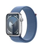 Apple Watch 9 GPS 45mm Carcasa Aluminiu Silver cu  Sport Loop Winter Blue
