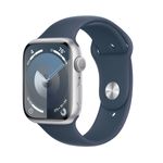 Apple-Watch-9-GPS-41mm-Carcasa-Aluminiu-Silver-cu-Sport-Band-Storm-Blue-M-L