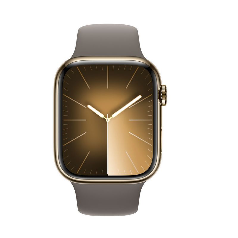 Apple-Watch-9-GPS---Cellular-45mm-Carcasa-Otel-Inoxidabil-Gold-cu-Sport-Band-Clay-SM.3