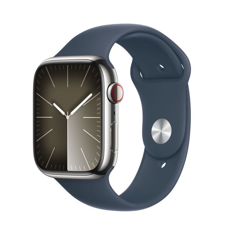 AppleWatch9GPSCellular45mmCarcasaOtelInoxidabilSilvercuSportBandStormBlueSM