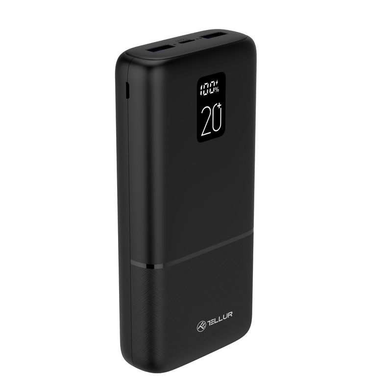 Tellur-Boost-Pro-PD202-Baterie-Externa-20000mAh-2xQC3.0-22.5W---PD-20W-LCD-display-Negru