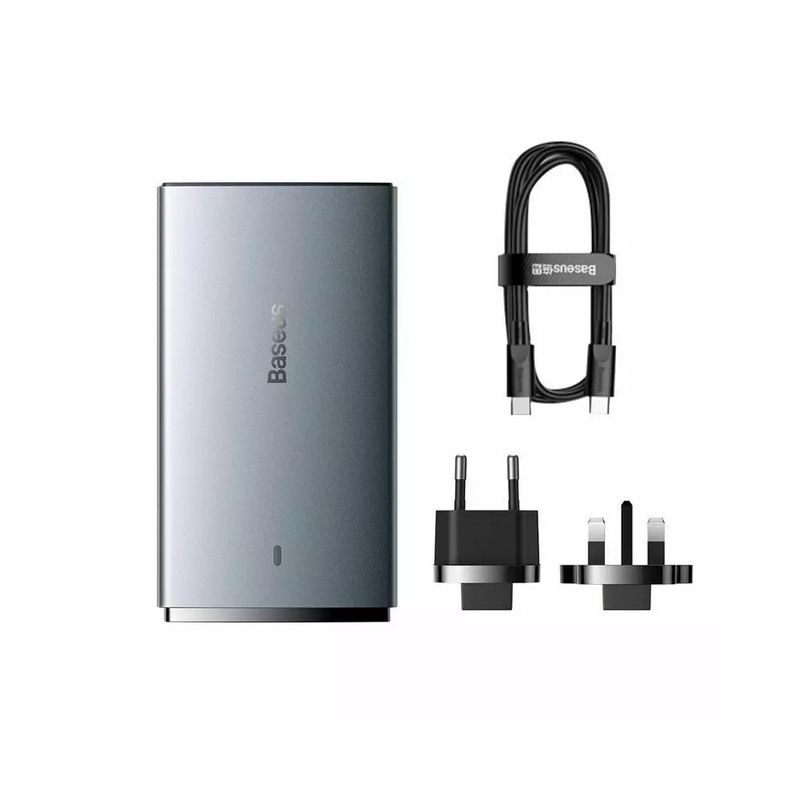 Baseus-GaN5-Pro-Ultra-Slim-Fast-Charge-Incarcator-Retea-65W-Gri-cu-Cablu-USB-C-Inclus.2