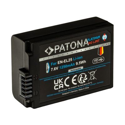 Patona Platinum Acumulator replace Li-Ion cu incarcare USB-C pentru Nikon EN-EL25 1050 mAh, 7.4V