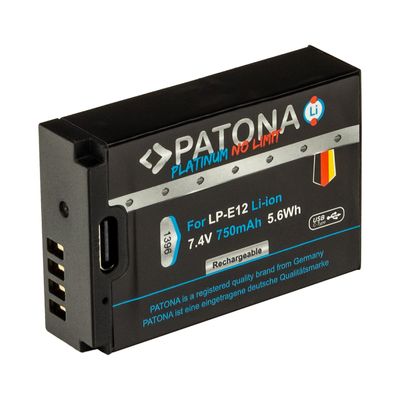 Patona Platinum Acumulator replace Li-Ion cu incacare USB-C pentru Canon LP-E12 750 mAh, 7.4V