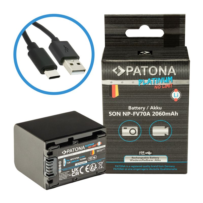 PatonaPlatinumAcumulatorreplaceLiIoncuincacareUSBCpentruSonyNPFV70A2060mAh73V