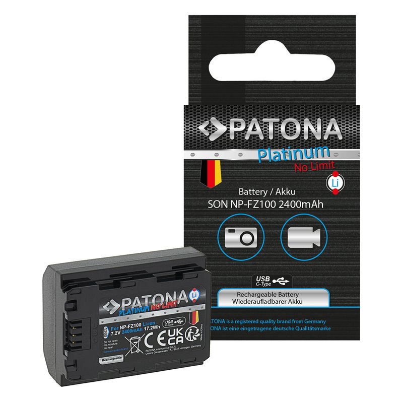 Patona-Platinum-Acumulator-Replace-Li-Ion-cu-Incarcare-USB-C-pentru-Sony-NP-FZ100-2400-mAh-7.2V-