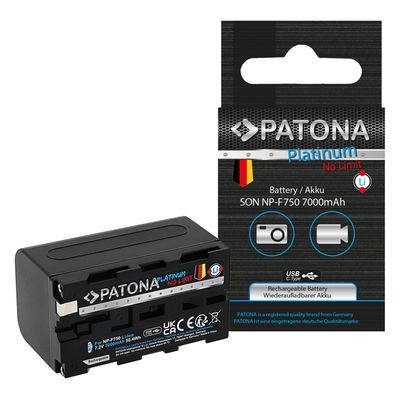 Patona Platinum Acumulator Replace Li-Ion cu Incacare USB-C pentru Sony NP-F750 F330 F530 F550 F930  7000 mAh, 7.2V