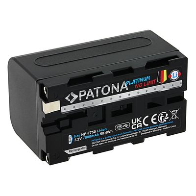 Patona Platinum Acumulator Replace Li-Ion cu Incacare USB-C pentru Sony NP-F750 F330 F530 F550 F930  7000 mAh, 7.2V