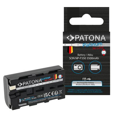 Patona Platinum Acumulator Replace Li-Ion cu Incarcare USB-C pentru Sony NP-F550 F330 F530 F750 F930  3350 mAh, 7.2V
