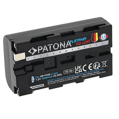 Patona Platinum Acumulator Replace Li-Ion cu Incarcare USB-C pentru Sony NP-F550 F330 F530 F750 F930  3350 mAh, 7.2V