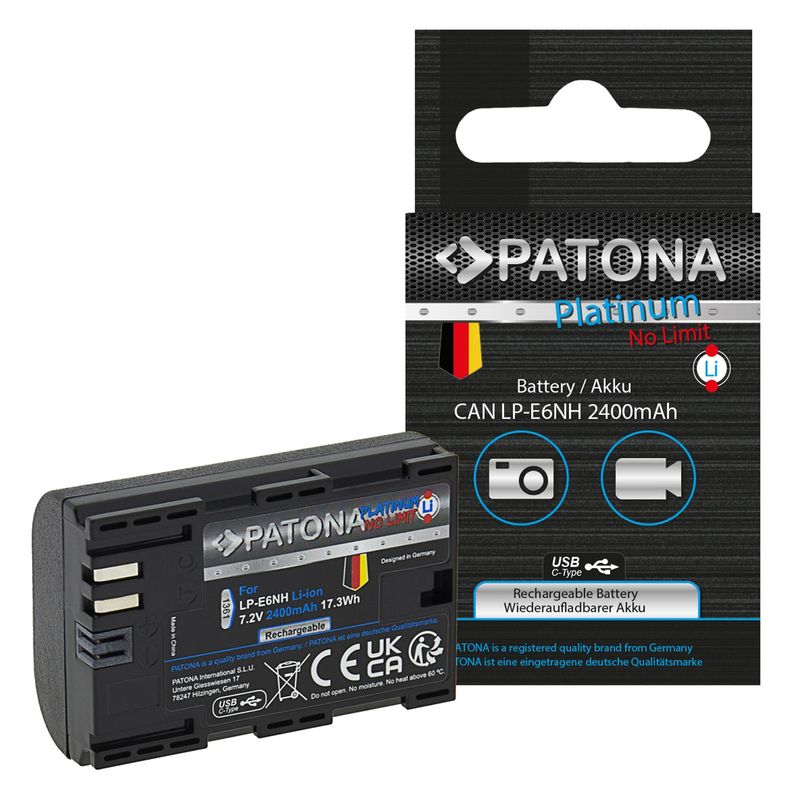 Patona-Platinum-Acumulator-Replace-Li-Ion-cu-USB-C-pentru-Canon-LP-E6NH-2400-mAh-7.2V