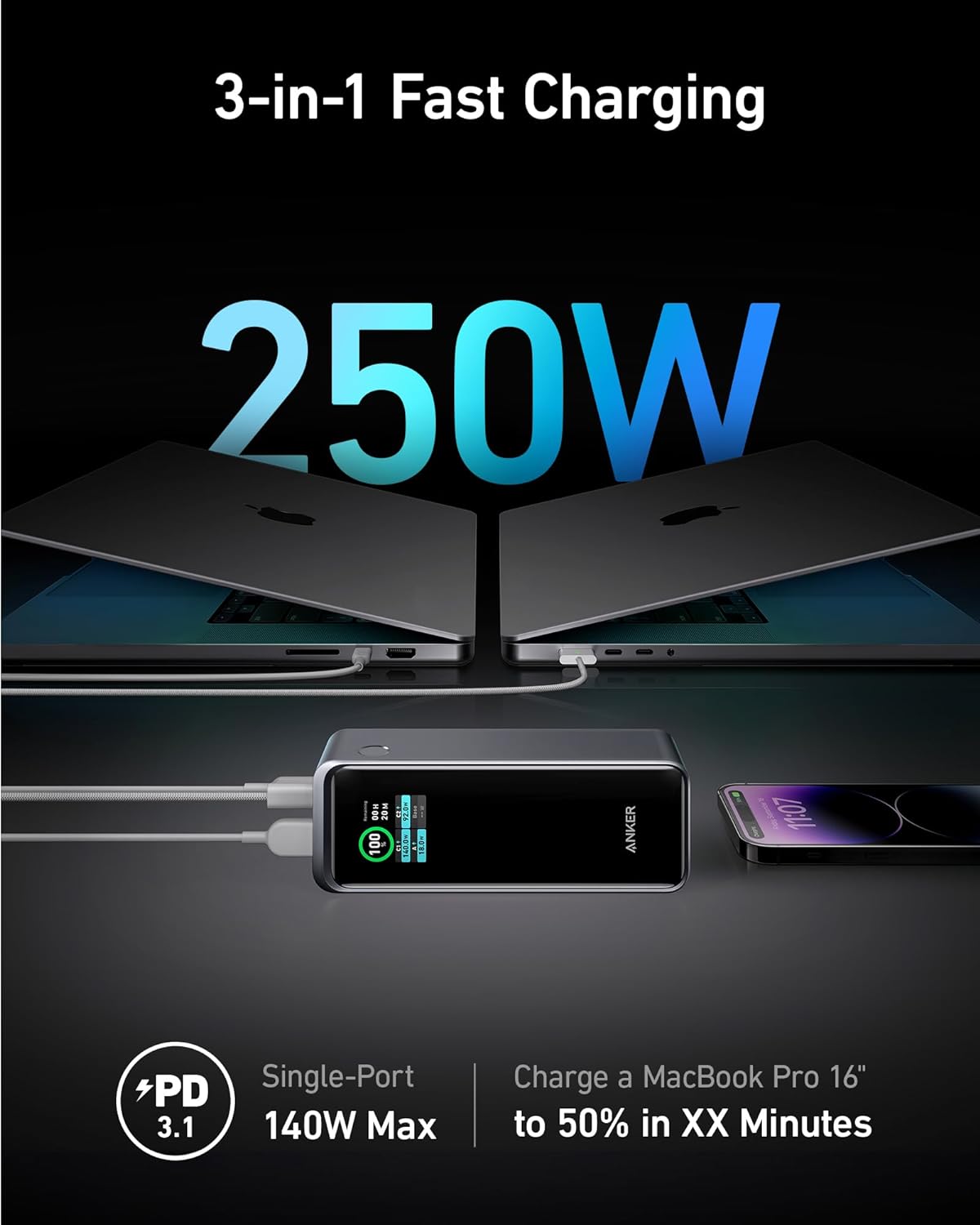 Anker Prime Acumulator Extern 27.650 mAh 250W Ultra-Fast Charging