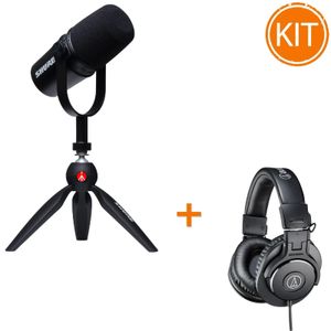 Pachet Podcast Solo cu Microfon Shure MV7 Kit + Casti Audio-Technica ATH-M30x