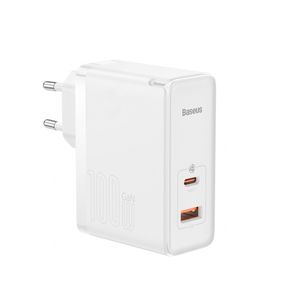 Baseus Incarcator Retea GaN5 Pro Fast Charge C+U 100W Alb cu Cablu USB-C 100W 1m