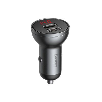 Baseus Incarcator Auto Digital Display Dual USB 4.8A 24W Gri