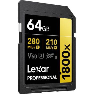 Lexar Card de Memorie SDXC Professional UHS-II BL 1800x 64GB V60 Gold
