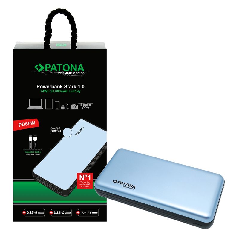 Patona-Premium-Baterie-Externa-Stark-1.0-PD65W-20.000mAh-cu-2-cabluri-intergrate-USB-C-si-Lightning