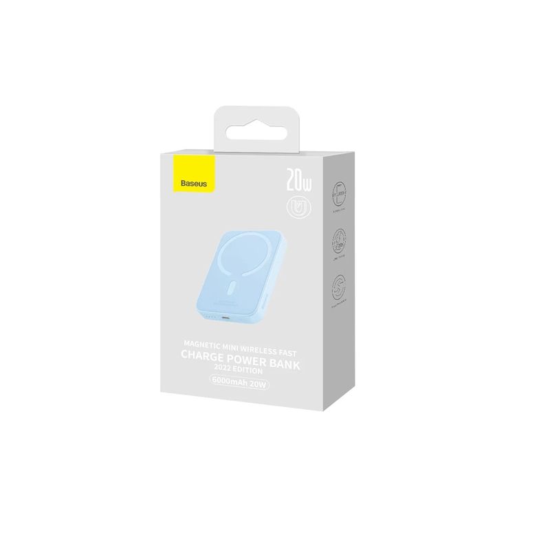 BaseusAcumulatorExternMagneticMiniWirelessFastCharge6000mAh20WAlbastruCabluUSBC30cm